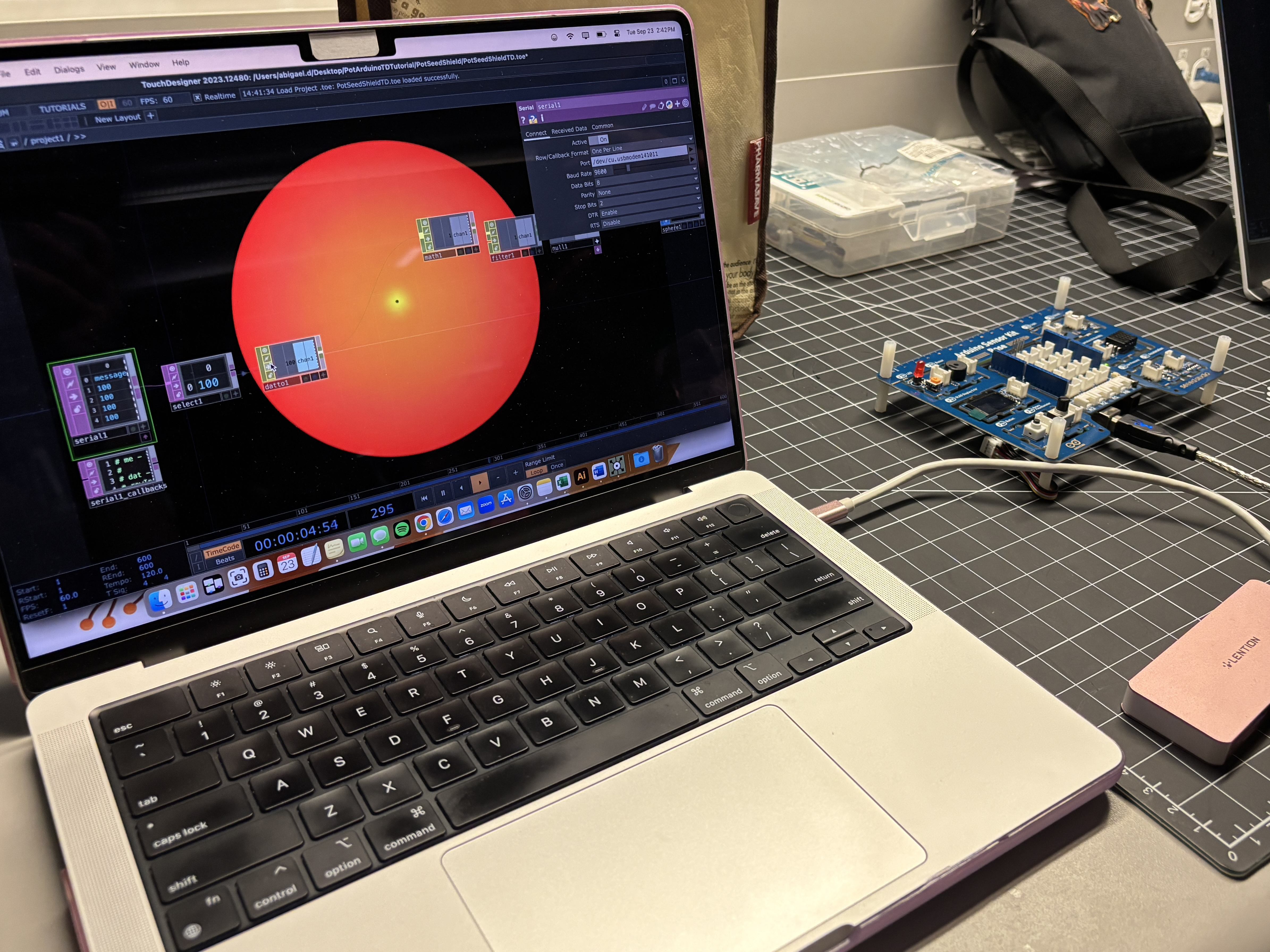 Connecting the provided TouchDesigner project file to the Arduino Serial