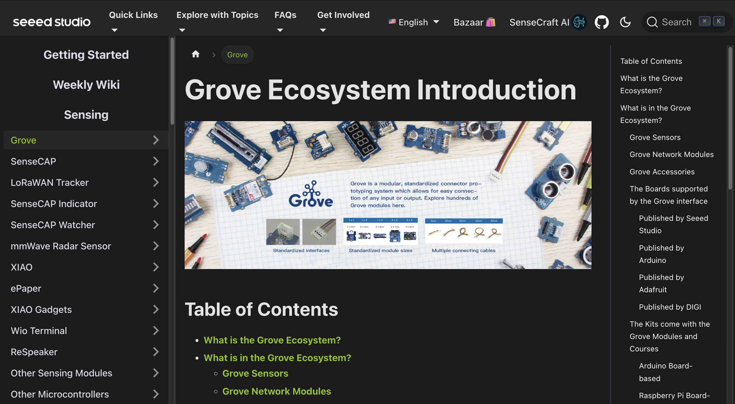 Discovering a variety of resources through the Seeed Studio Wiki Platform. This page is specifically for the Grove Ecosystem, and our goal is to continue exploring this website for Project 3.