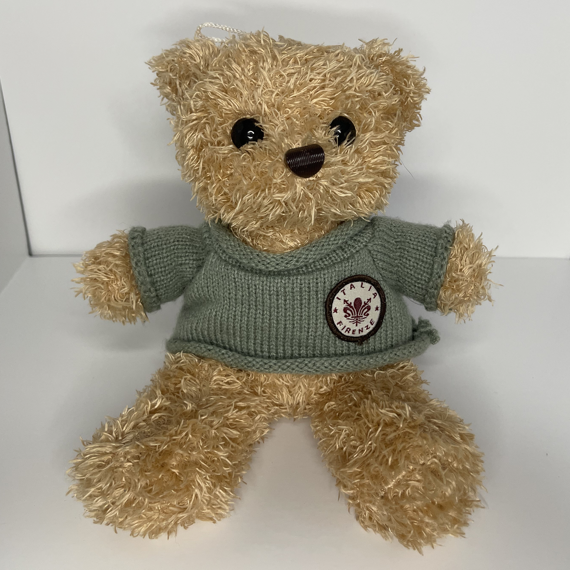 The second plushie we considered: a teddy bear (small-sized with short fur, good limb pads, and clothing to hide wires)